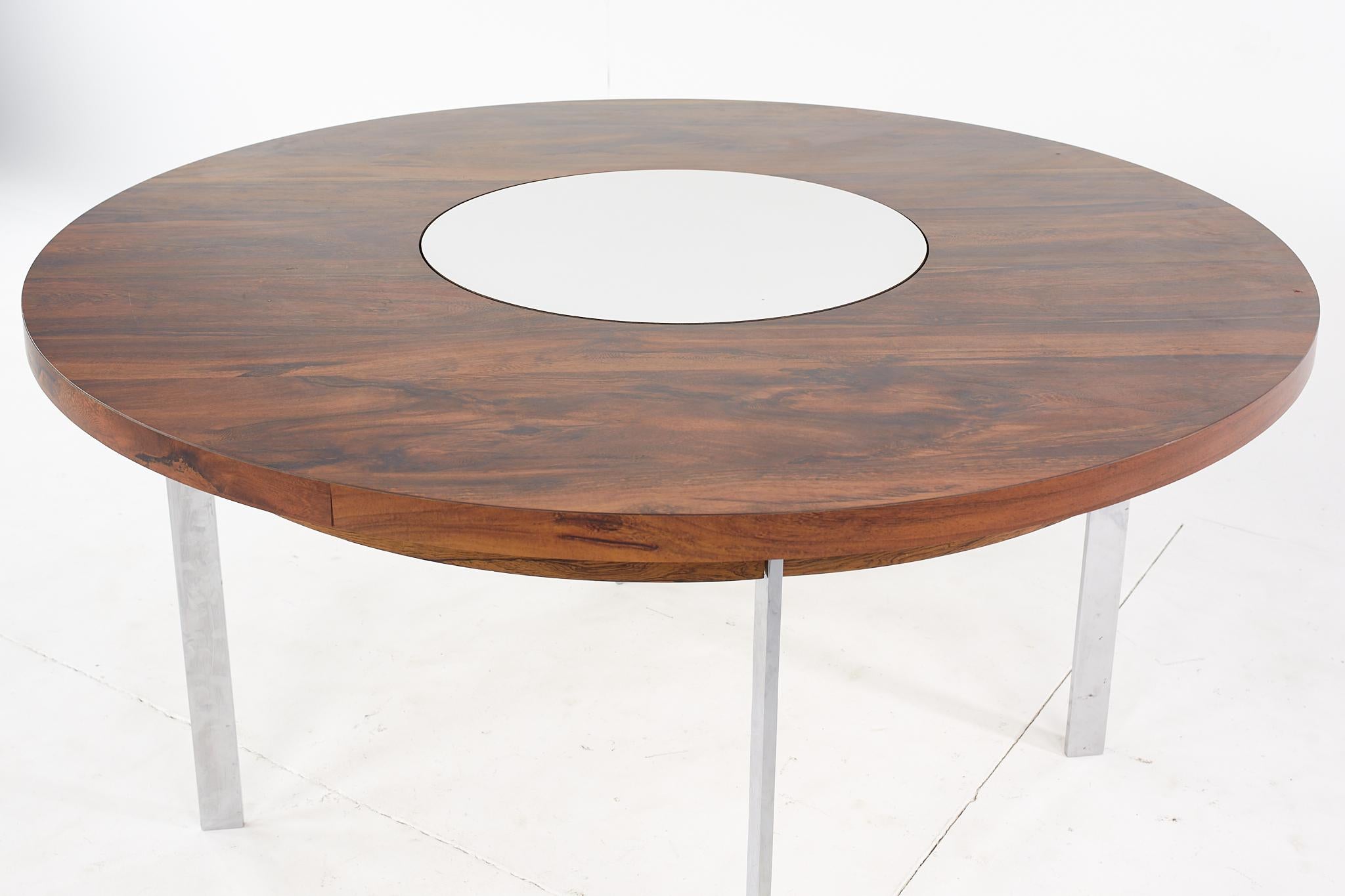 Chrome Richard Young Mid Century Round Rosewood Lazy Susan Dining Table For Sale