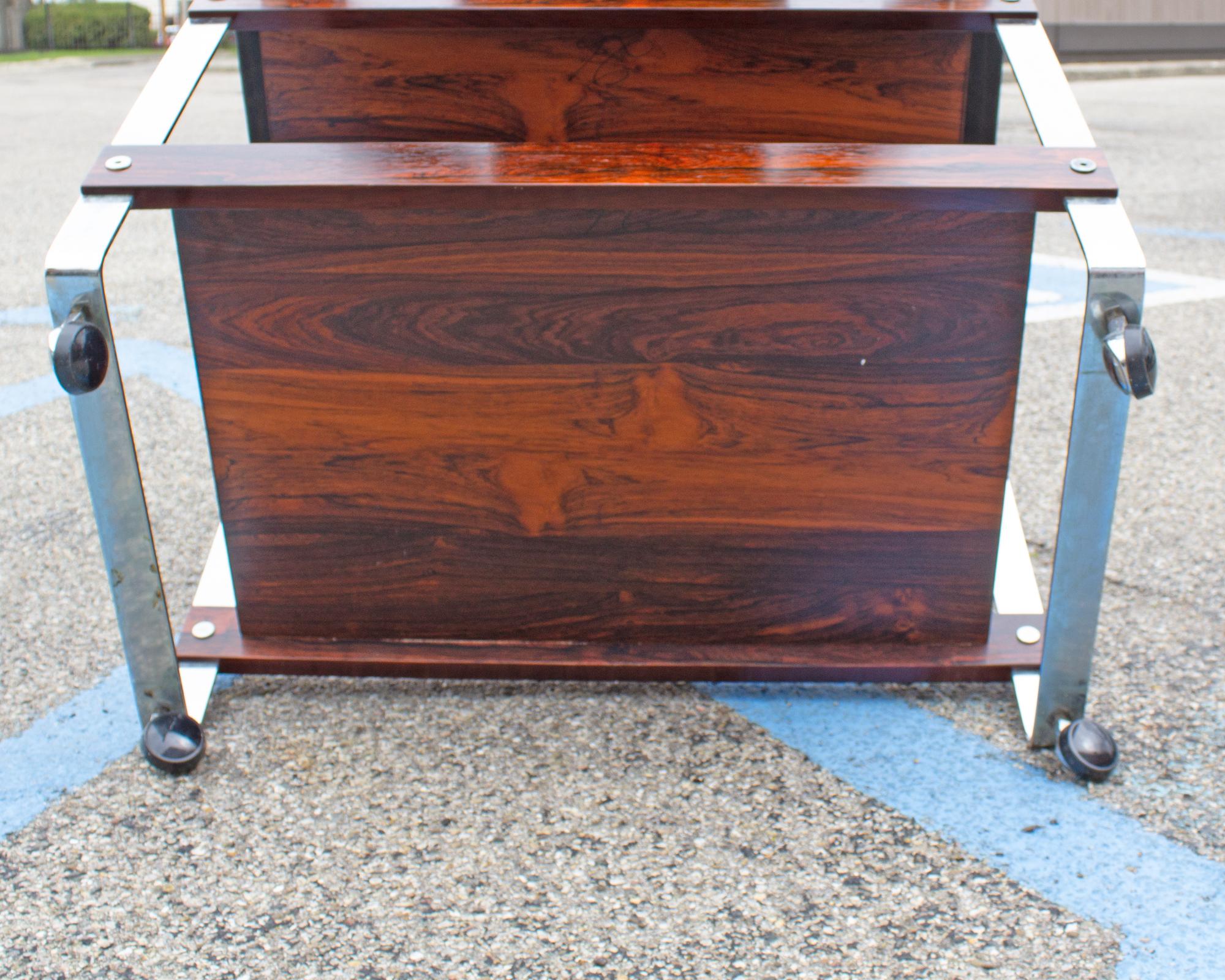 Richard Young Rosewood and Chrome Bar Cart For Sale 2