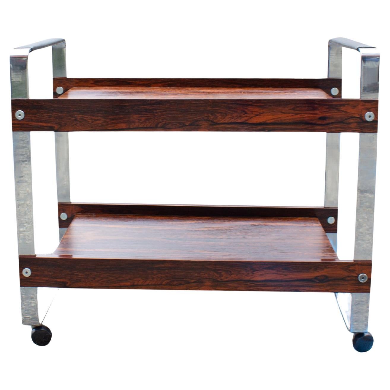 Richard Young Rosewood and Chrome Bar Cart For Sale