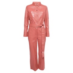 Richards Radcliffe Pink Leather Belted Cropped Jumpsuit M
