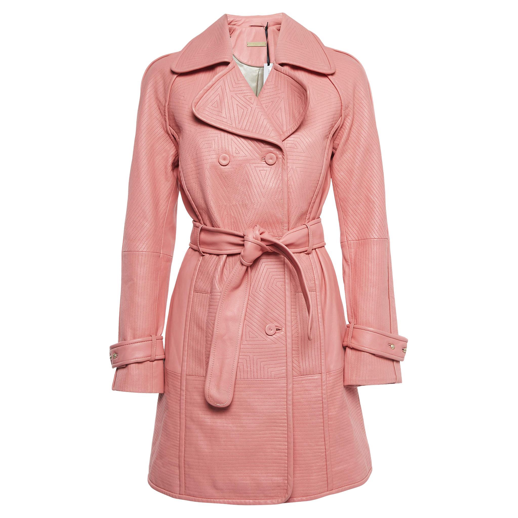 Richards Radcliffe Pink Leather Double Breasted Trench Coat M