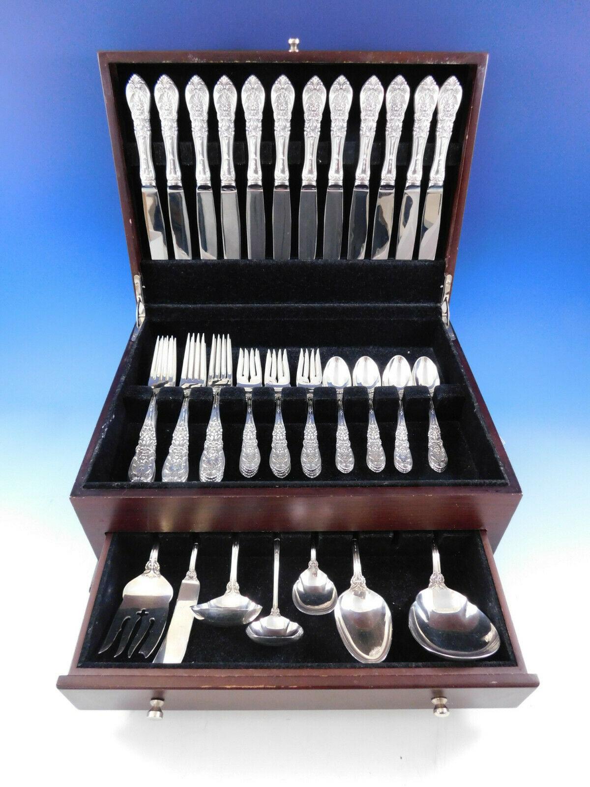 Dinner size Richelieu by International Sterling Silver flatware set, 56 pieces. This set includes:

12 dinner size knives, 9 5/8