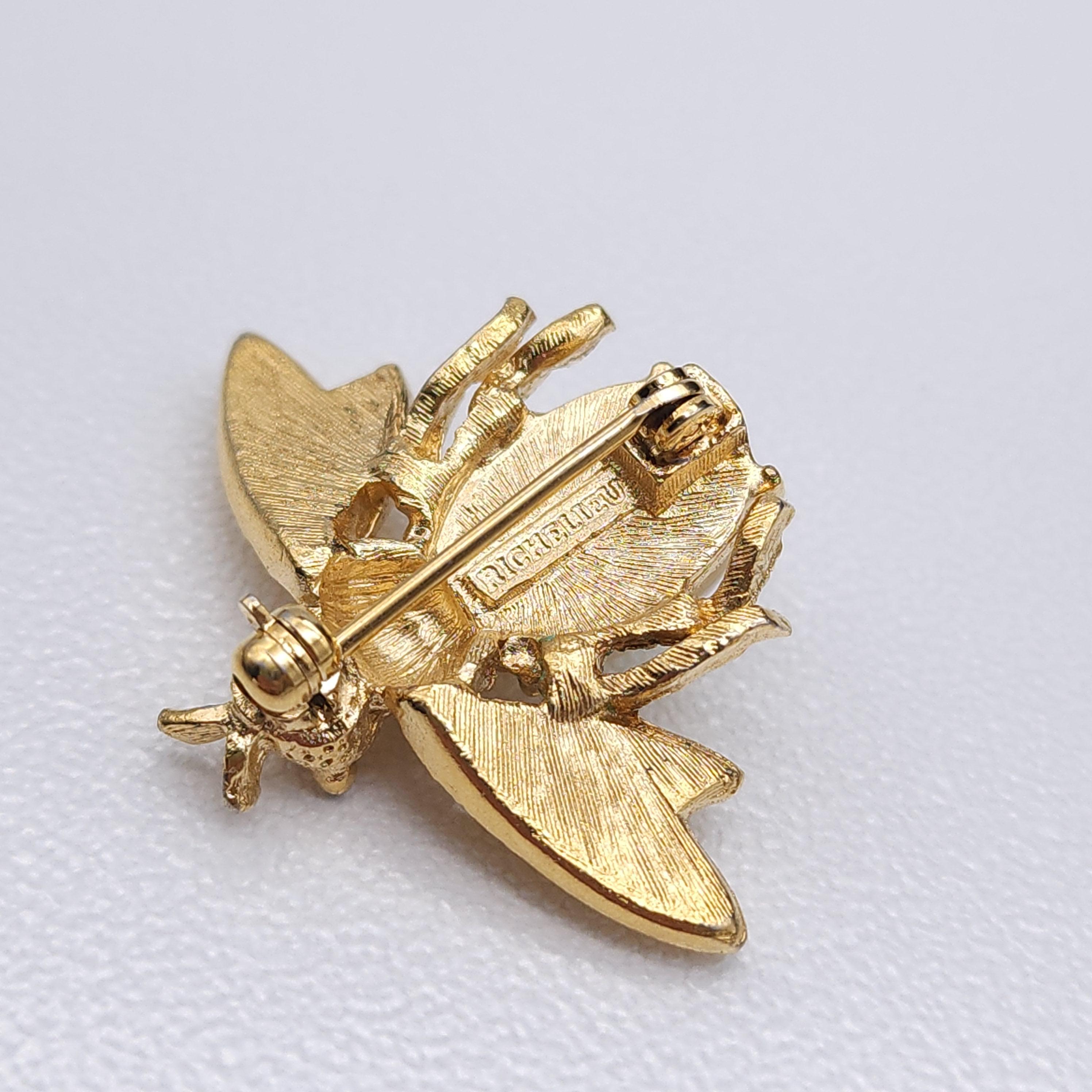 da uomo o donna Spilla ape Richelieu in oro con perle finte Vintage in vendita