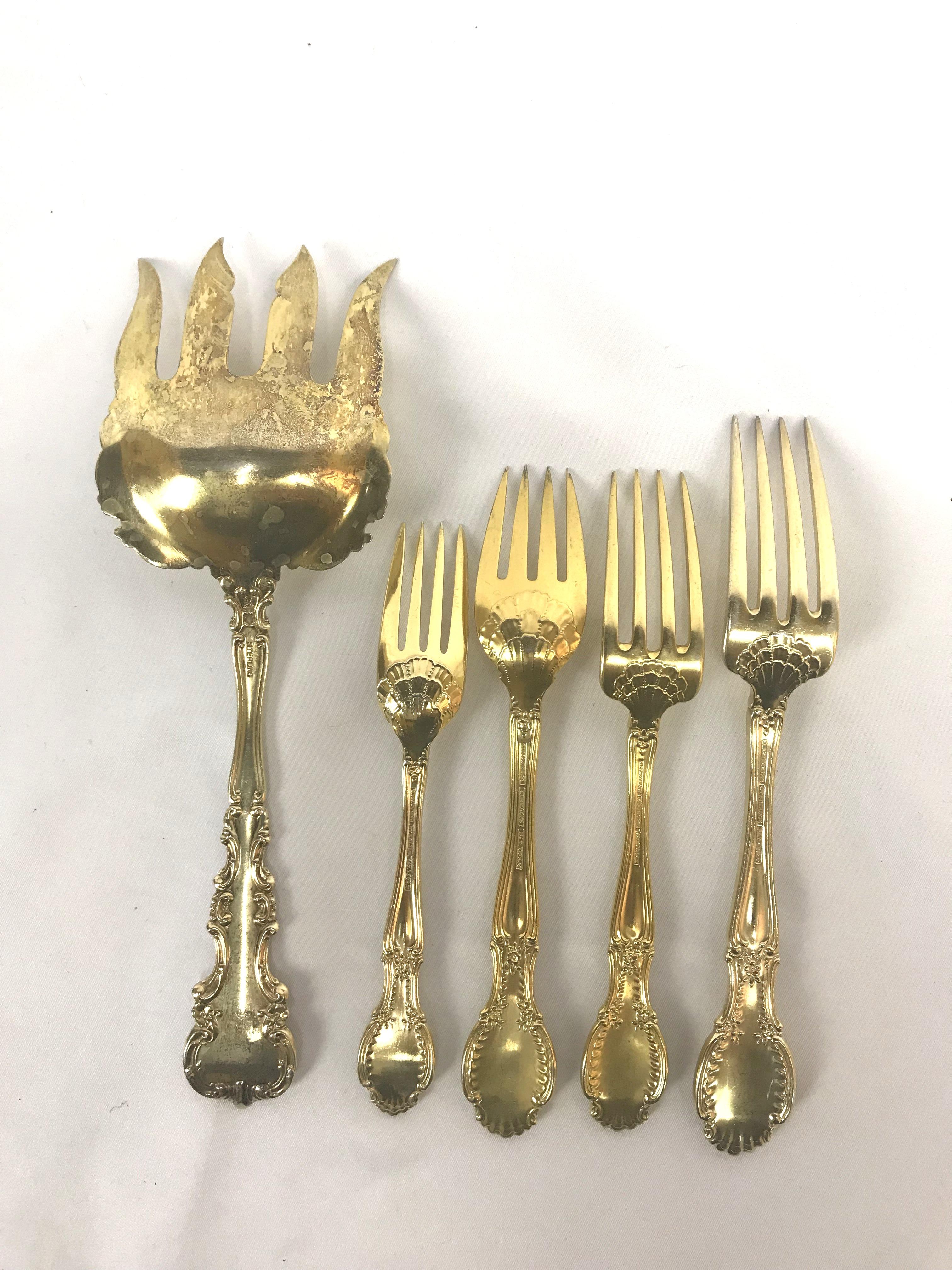 Richelieu Gold Vermeil by Tiffany Sterling Silver Flatware, 196 Pieces 8