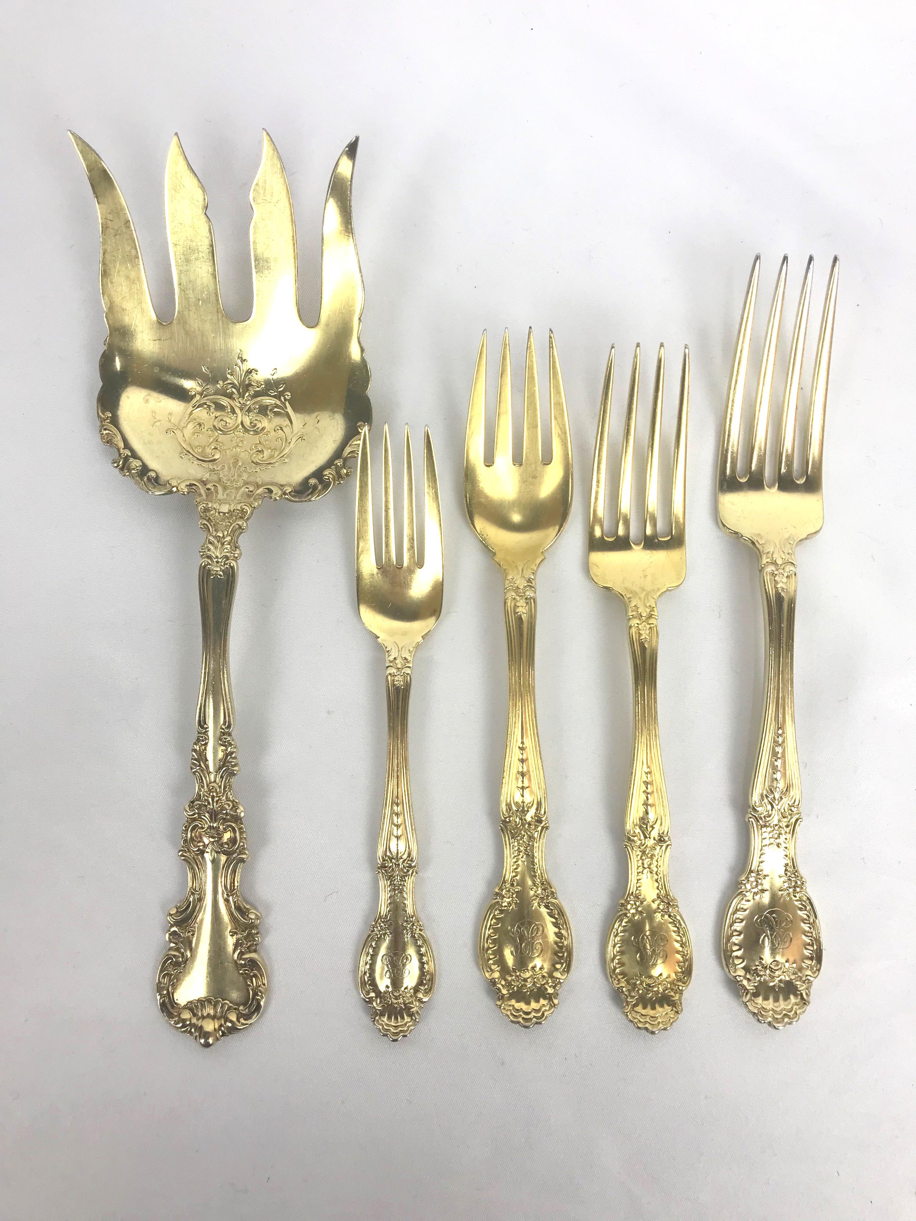 Richelieu Gold Vermeil by Tiffany Sterling Silver Flatware, 196 Pieces 1