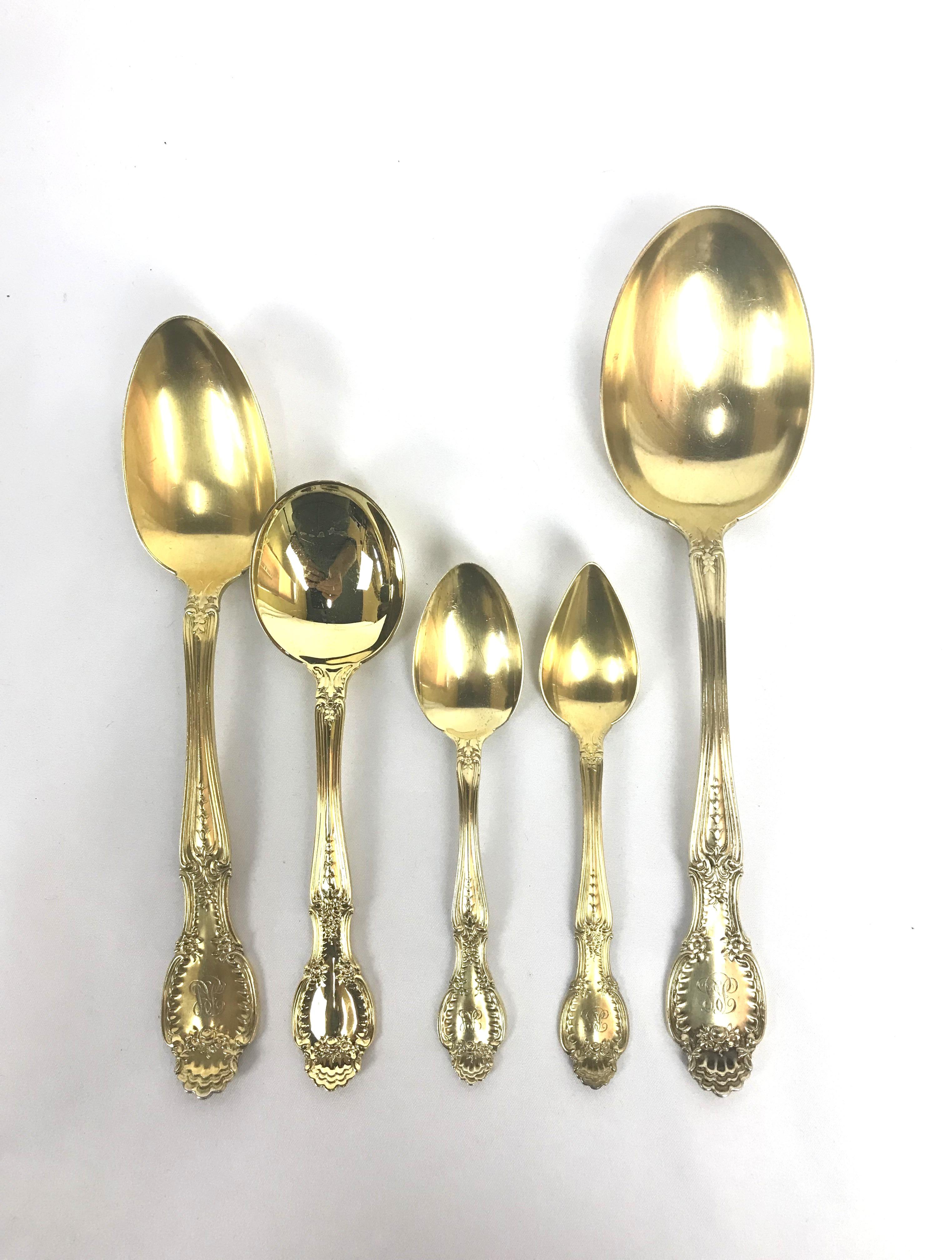 Richelieu Gold Vermeil by Tiffany Sterling Silver Flatware, 196 Pieces 2