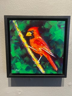 Richell Castellon, "Bold Cardinal" 6x6 Colorful Vibrant Red Bird Painting