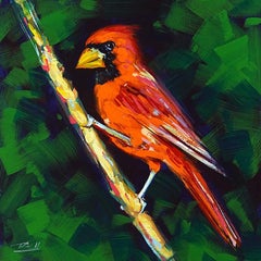 Richell Castellon, "Bold Cardinal" 6x6 Colorful Vibrant Red Bird Painting