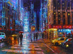 Richell Castellon, "Colores de la ciudad" 30x40 Pintura Taxi Manhattan NYC colorido