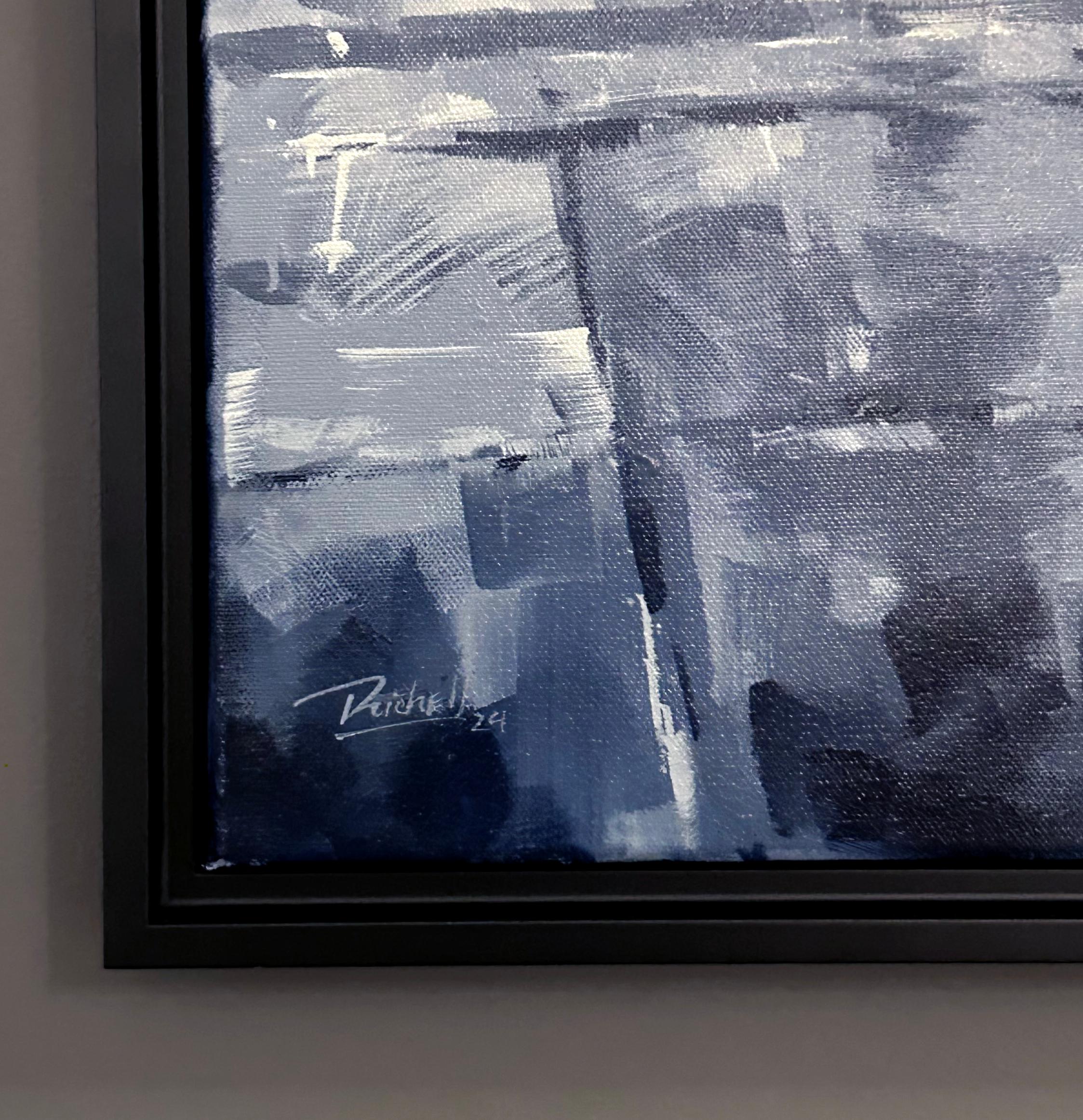 Richell Castellon, „City Fog“, 36x20 Regenbogen Manhattan Monochromes Gemälde in New York City im Angebot 4