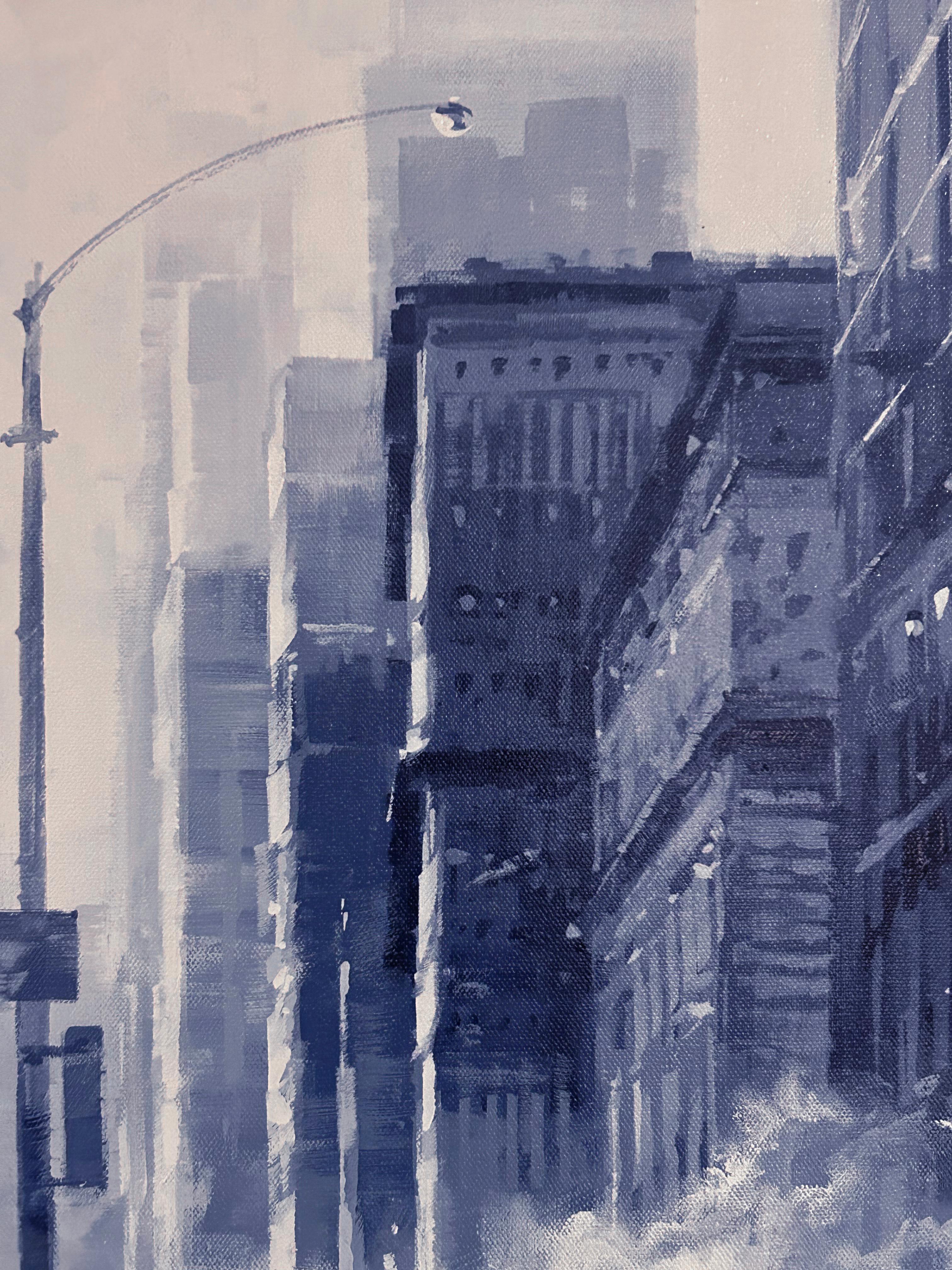 Richell Castellon, „City Fog“, 36x20 Regenbogen Manhattan Monochromes Gemälde in New York City im Angebot 6