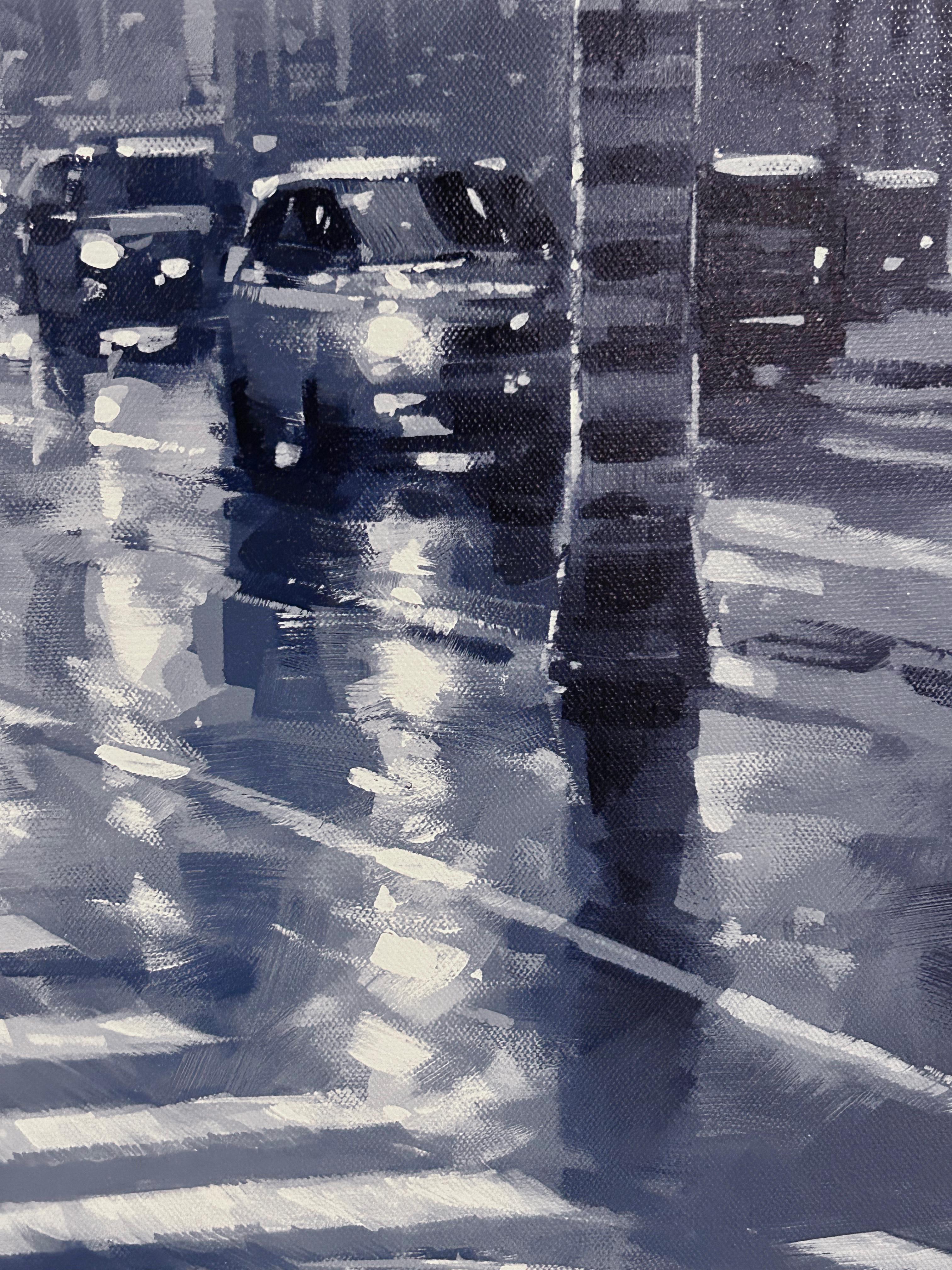 Richell Castellon, „City Fog“, 36x20 Regenbogen Manhattan Monochromes Gemälde in New York City im Angebot 7