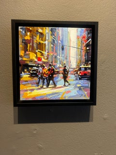 Richell Castellon, "City Morning" 6x6 Colorful Exciting Manhattan NYC Painting
