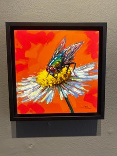 Richell Castellon, "Daisy Fly" 6x6: un dipinto colorato ed emozionante con insetti e fiori