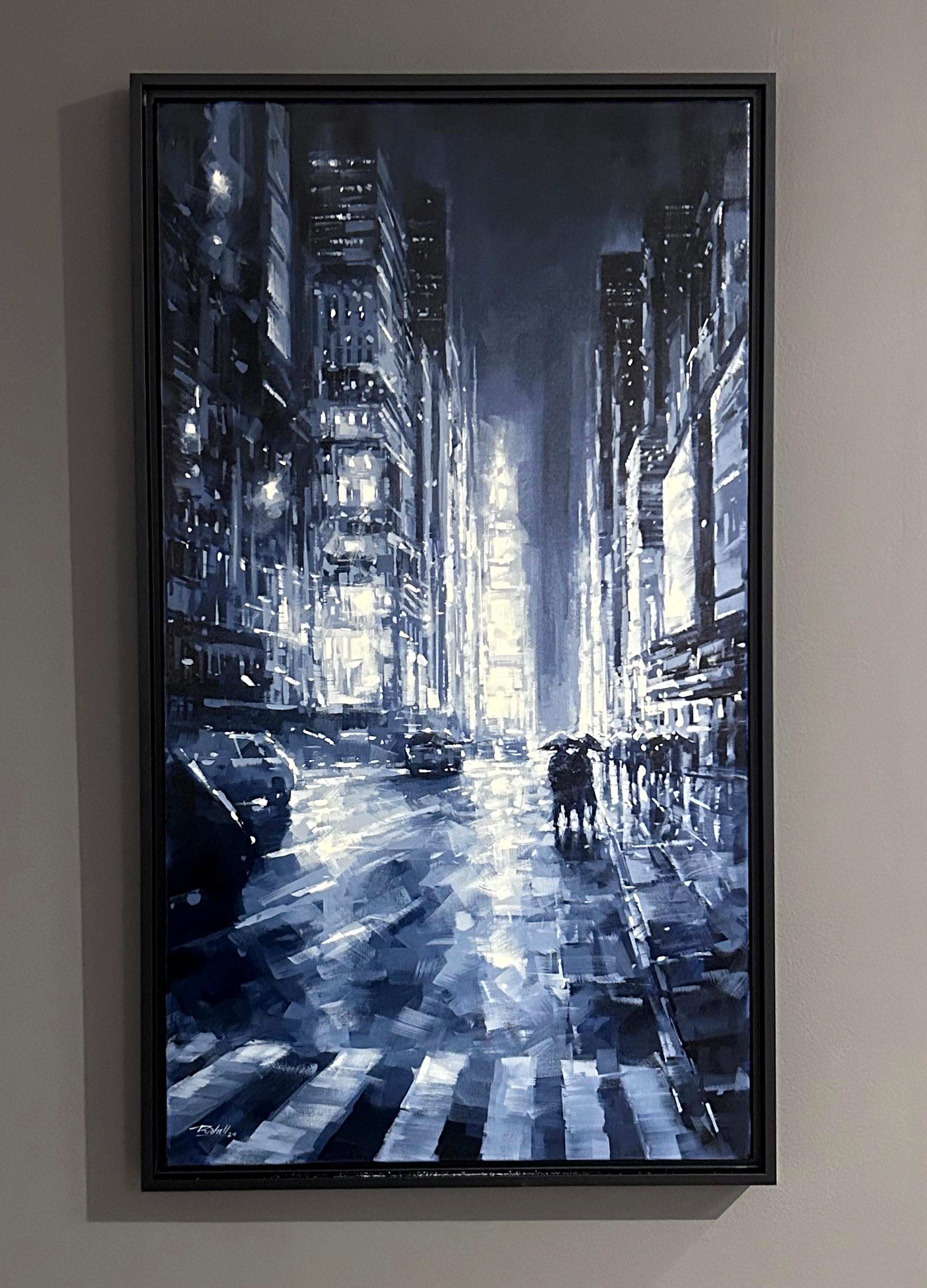 Richell Castellon, „Evening in the City“, 36x20 Rainy Manhattan NYC Gemälde im Angebot 1