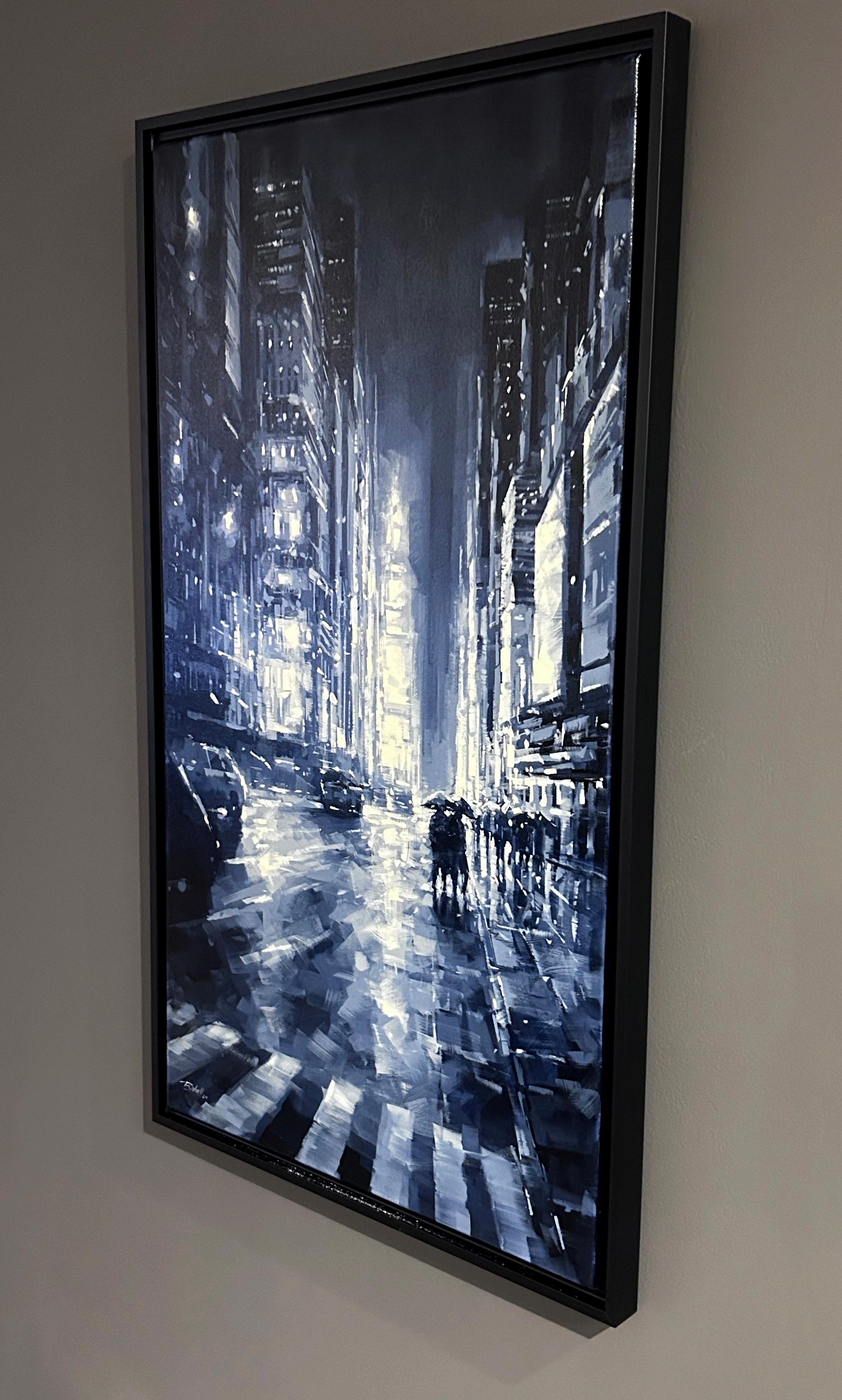 Richell Castellon, „Evening in the City“, 36x20 Rainy Manhattan NYC Gemälde im Angebot 2