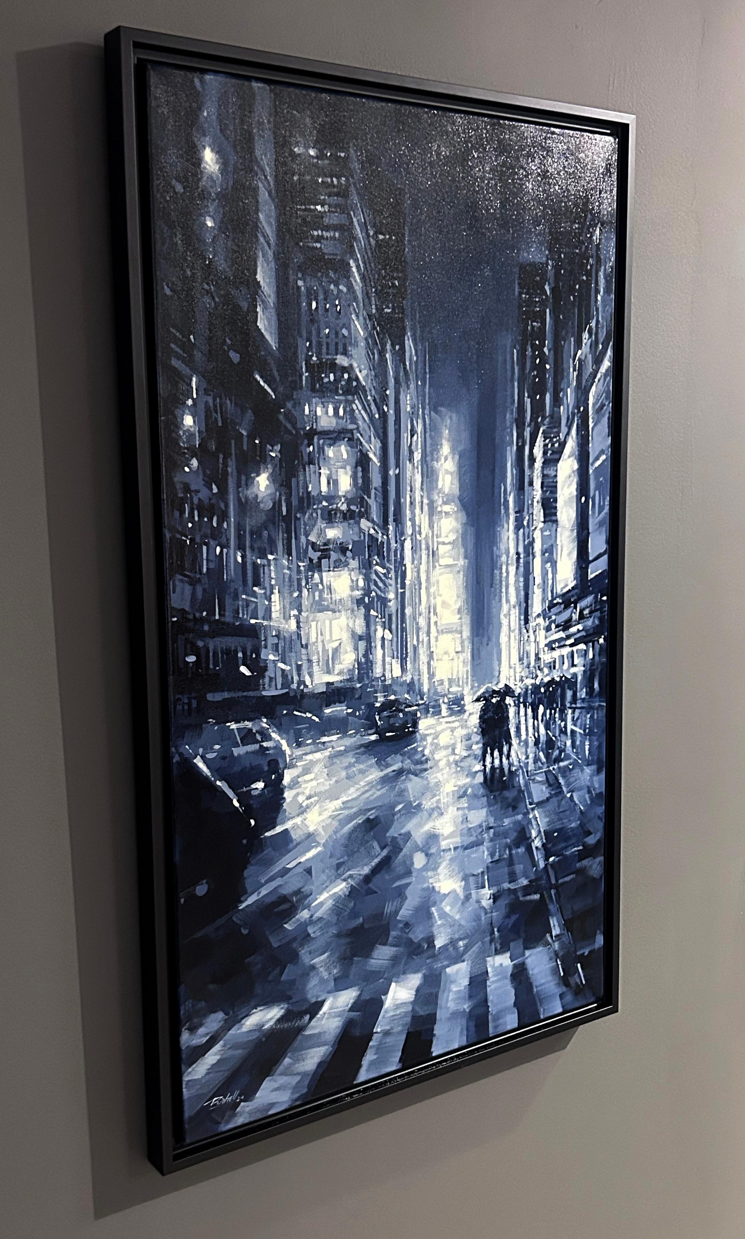 Richell Castellon, „Evening in the City“, 36x20 Rainy Manhattan NYC Gemälde im Angebot 3