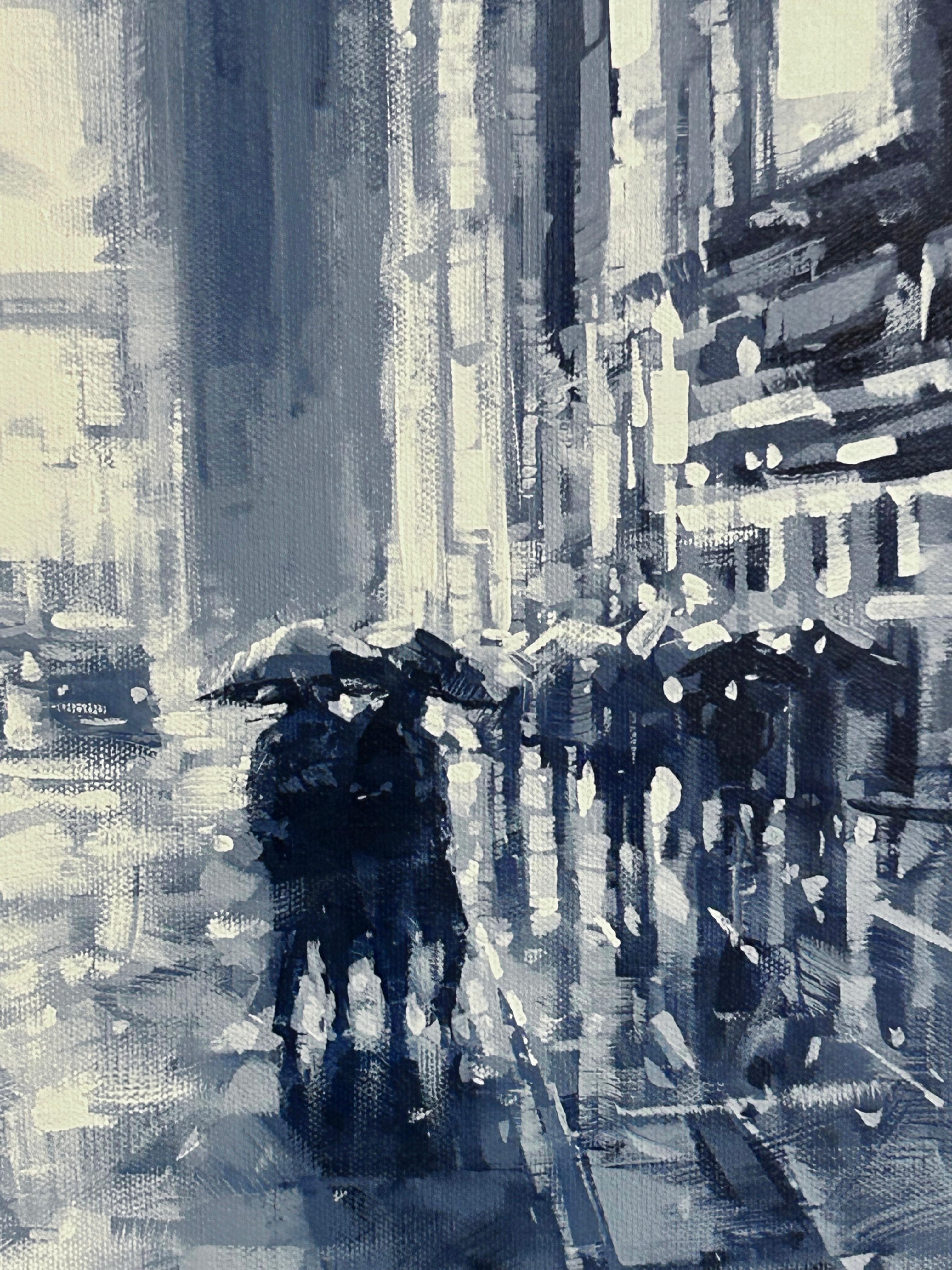 Richell Castellon, „Evening in the City“, 36x20 Rainy Manhattan NYC Gemälde im Angebot 5