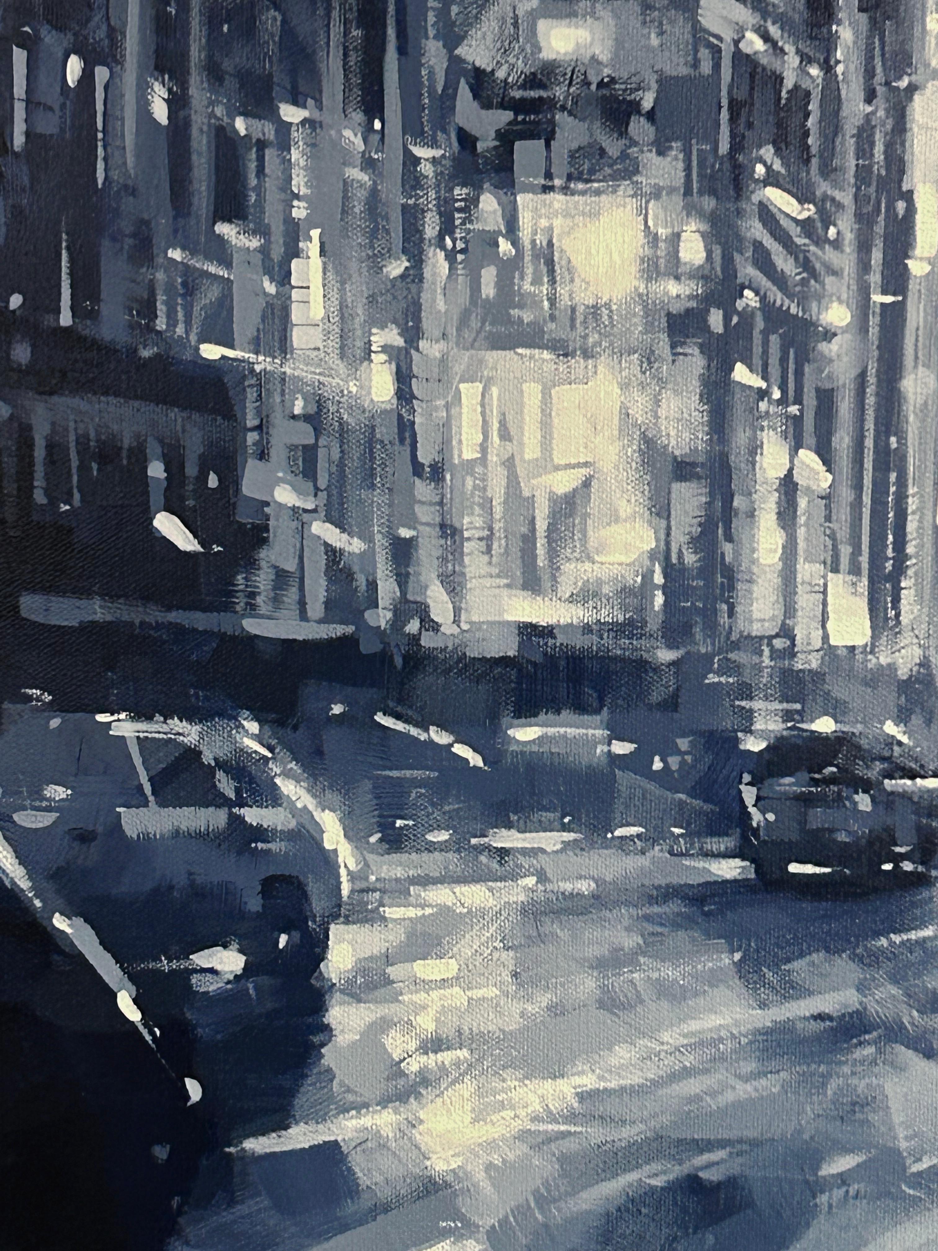 Richell Castellon, „Evening in the City“, 36x20 Rainy Manhattan NYC Gemälde im Angebot 7
