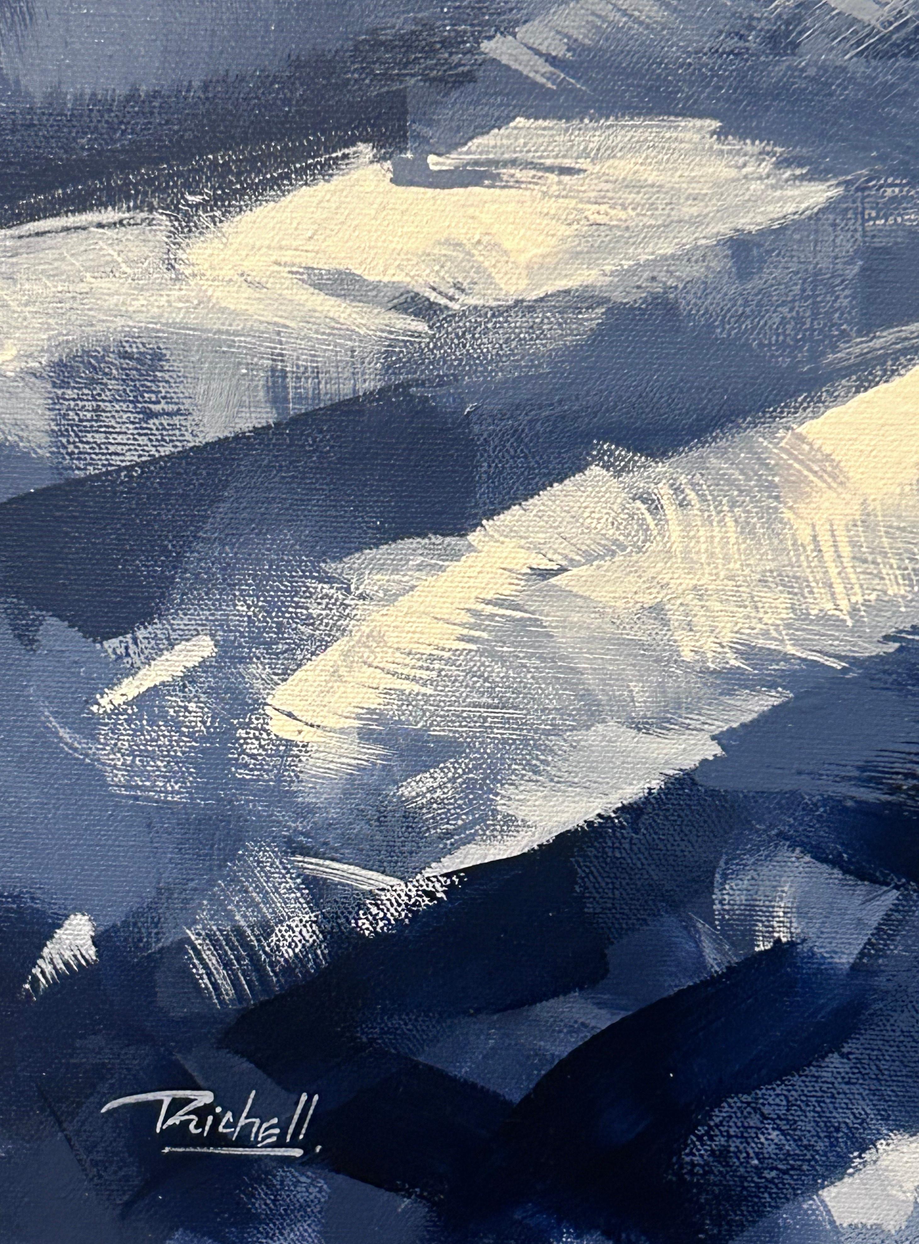 Richell Castellon, „Night in the City“, 48x48, Regenblaues Gemälde in Manhattan, NYC, Gemälde im Angebot 6