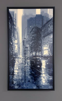 Richell Castellon, "NYC Walk", 36x20 Monochromatic Manhattan Acrylic Painting