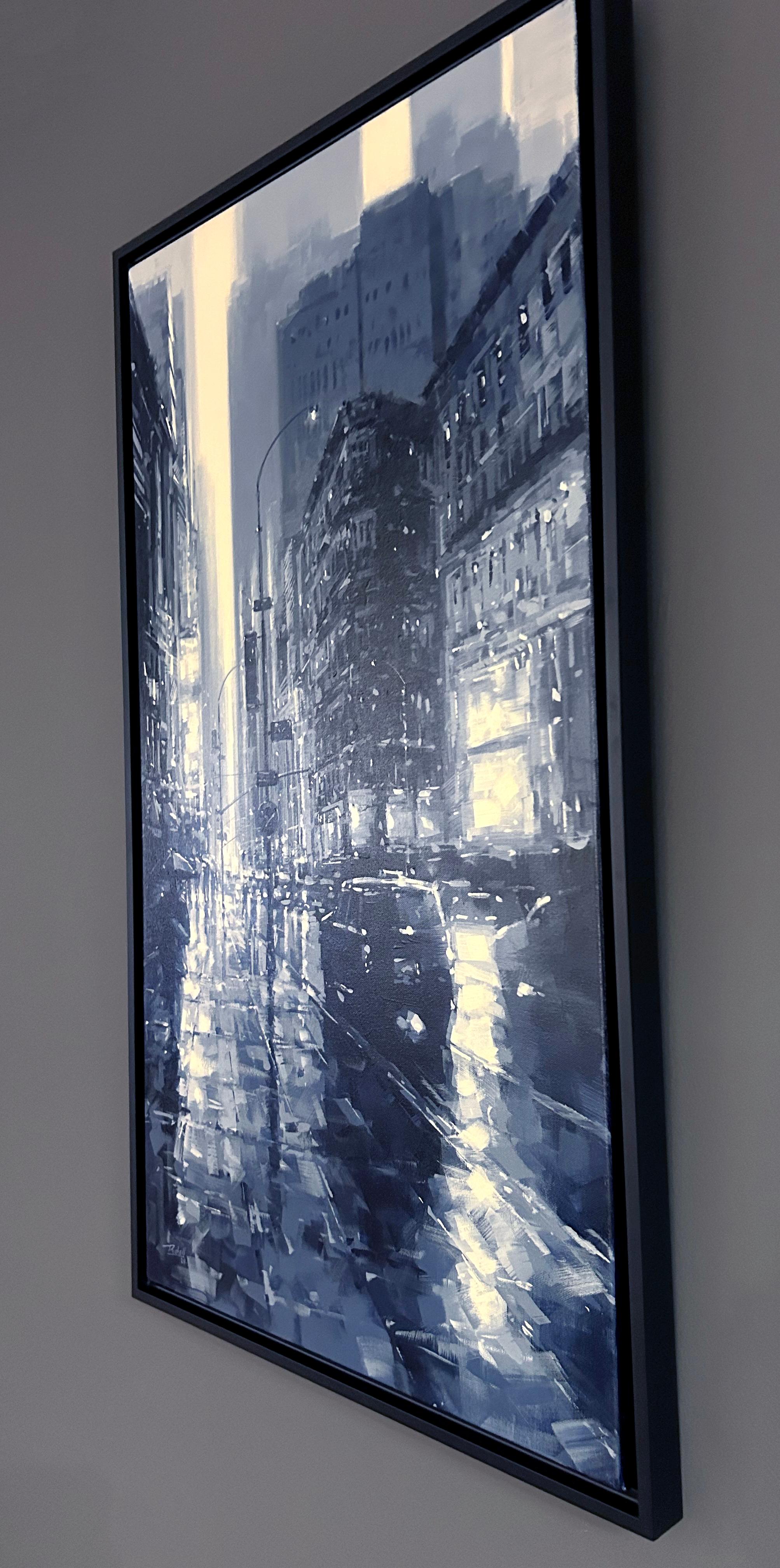 Richell Castellon, „NYC Walk“, 36x20 Monochromes Manhattan Acrylgemälde, Richell Castellon im Angebot 2