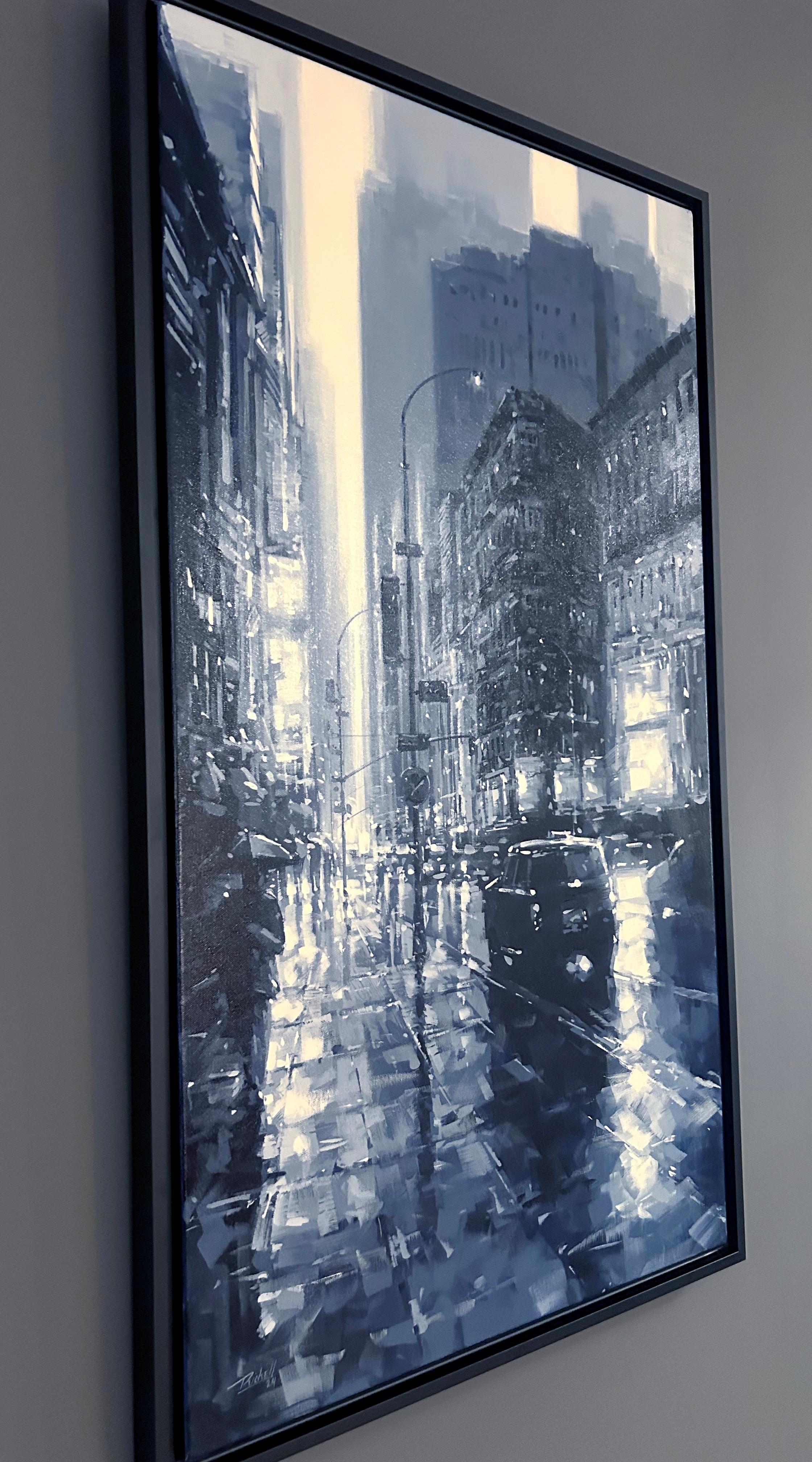Richell Castellon, „NYC Walk“, 36x20 Monochromes Manhattan Acrylgemälde, Richell Castellon im Angebot 3