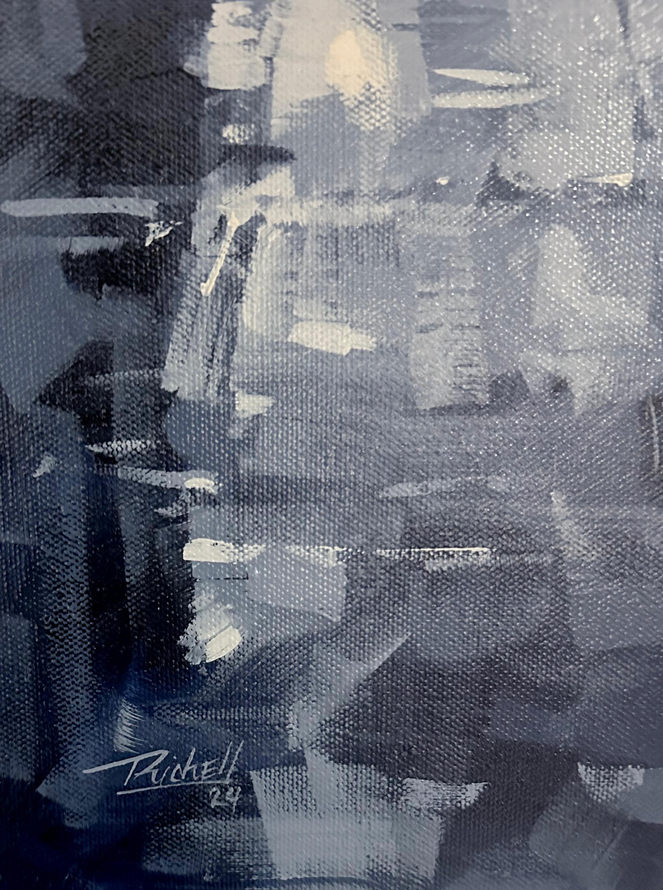 Richell Castellon, „NYC Walk“, 36x20 Monochromes Manhattan Acrylgemälde, Richell Castellon im Angebot 4