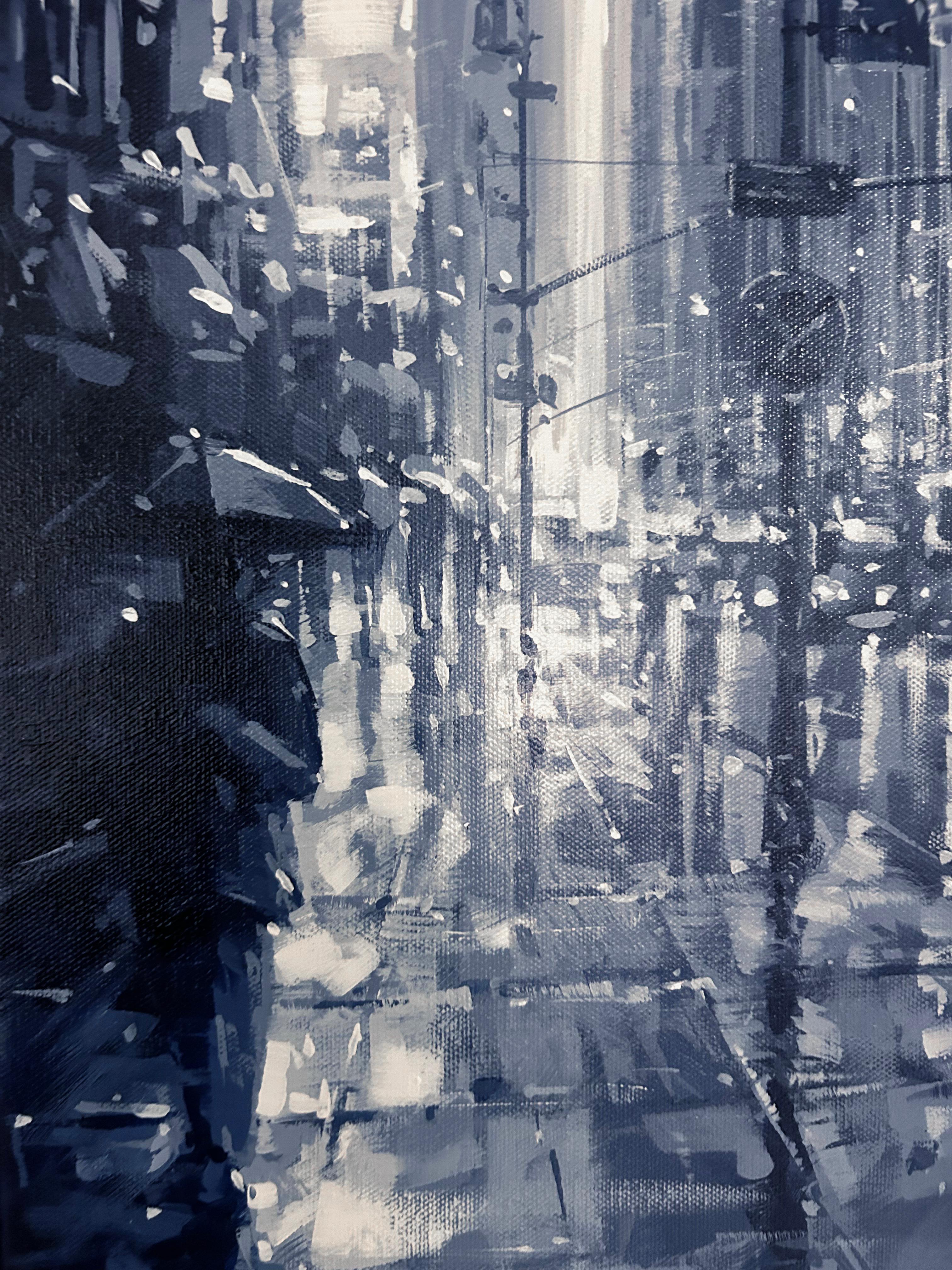 Richell Castellon, „NYC Walk“, 36x20 Monochromes Manhattan Acrylgemälde, Richell Castellon im Angebot 5