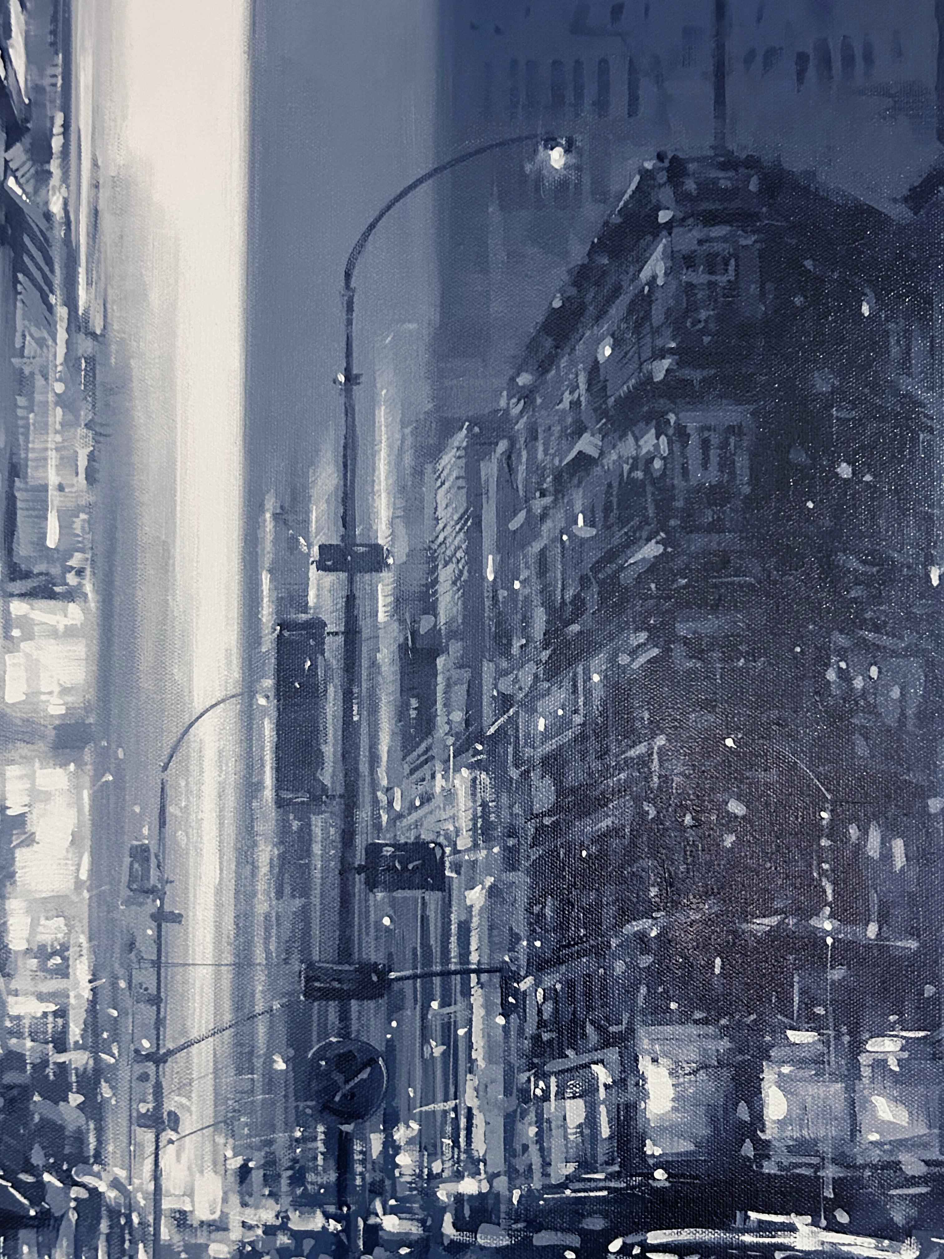 Richell Castellon, „NYC Walk“, 36x20 Monochromes Manhattan Acrylgemälde, Richell Castellon im Angebot 6
