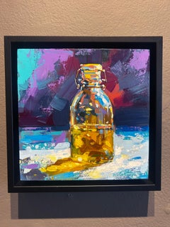 Richell Castellon, "Olive Oil" 6x6 Kitchen Jar Golden Glass Still Life Painting