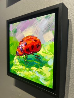 Richell Castellon, "Sir Argus" 6x6 Dipinto paesaggistico con insetti: coccinella colorata