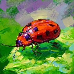 Richell Castellon, "Sir Argus" 6x6 Colorful Ladybug Insect Landscape Painting
