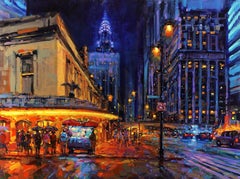 Richell Castellon, "Vista del Chrysler" 30x40 Pintura colorida de NYC Manhattan