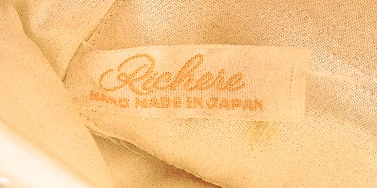 Beige Richere Ivory Beaded Handbag / Clutch Bag Hand Made in Japan circa 1950s