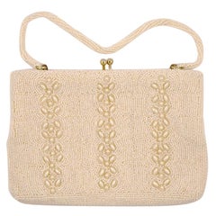 Vintage Richere Ivory Beaded Handbag / Clutch Bag Hand Made in Japan circa 1950s