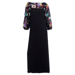 Richilene 1980s Vintage Black Evening Dress Long Gown W Colorful Beads 
Sequins