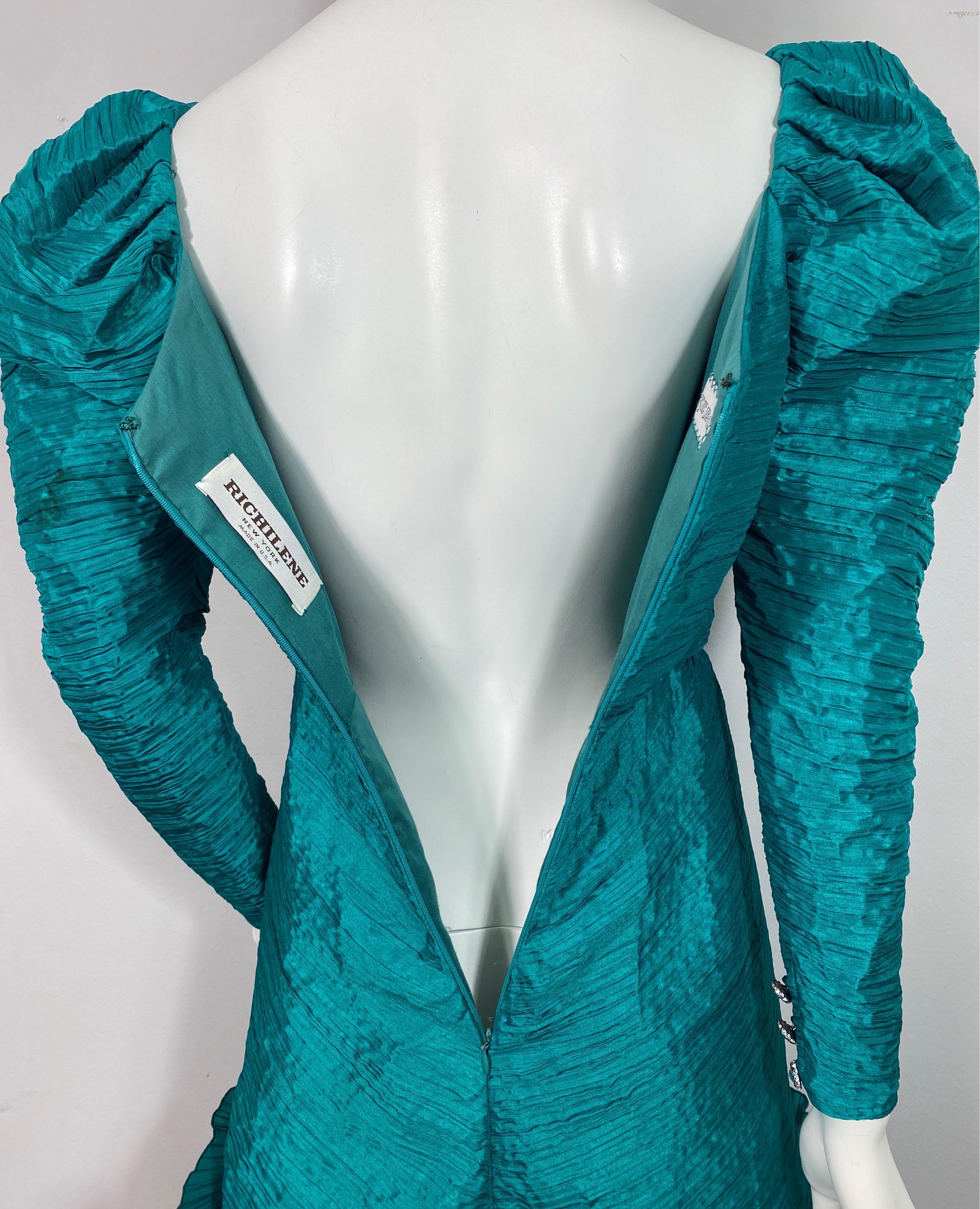 Richilene 1990’s Emerald Green Pleated Silk Dress-Size 4 For Sale 6