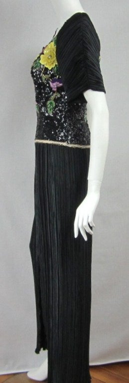 Richilene Black Floral Sequined Sculptured Gown 1990s For Sale 4