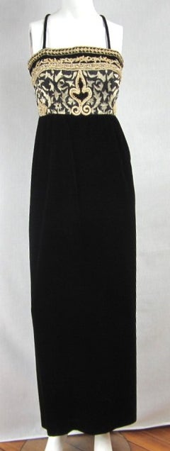 Richilene Schwarz Gold Fleur De Lis Kleid 1980er Jahre