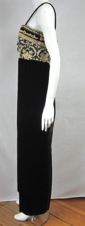 Women's  Richilene Black Gold Fleur De Lis Gown 1980s  For Sale
