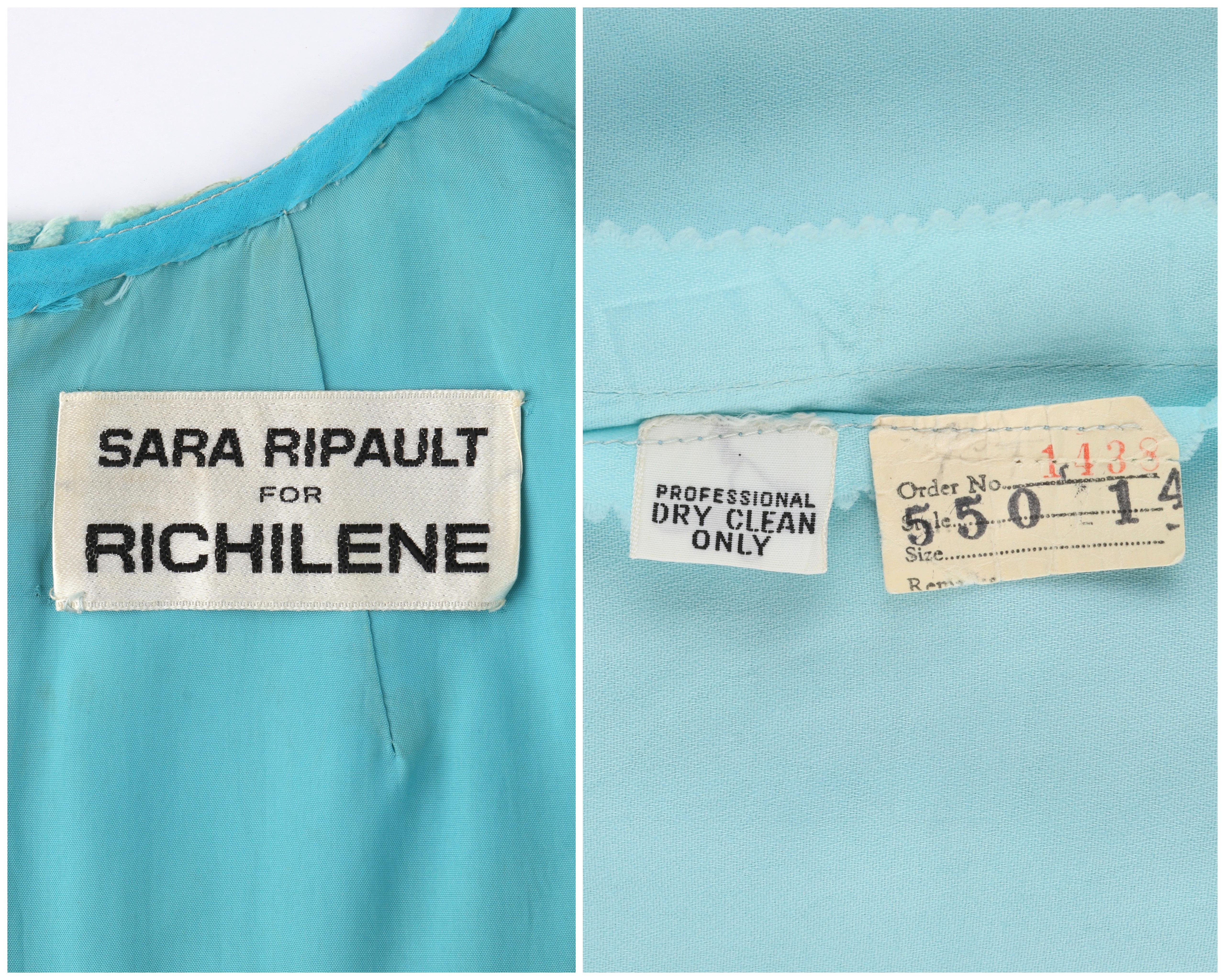 RICHILENE c.1970’s (By Sara Ripault) Aqua Blue Floral Print Belted Maxi Dress 4