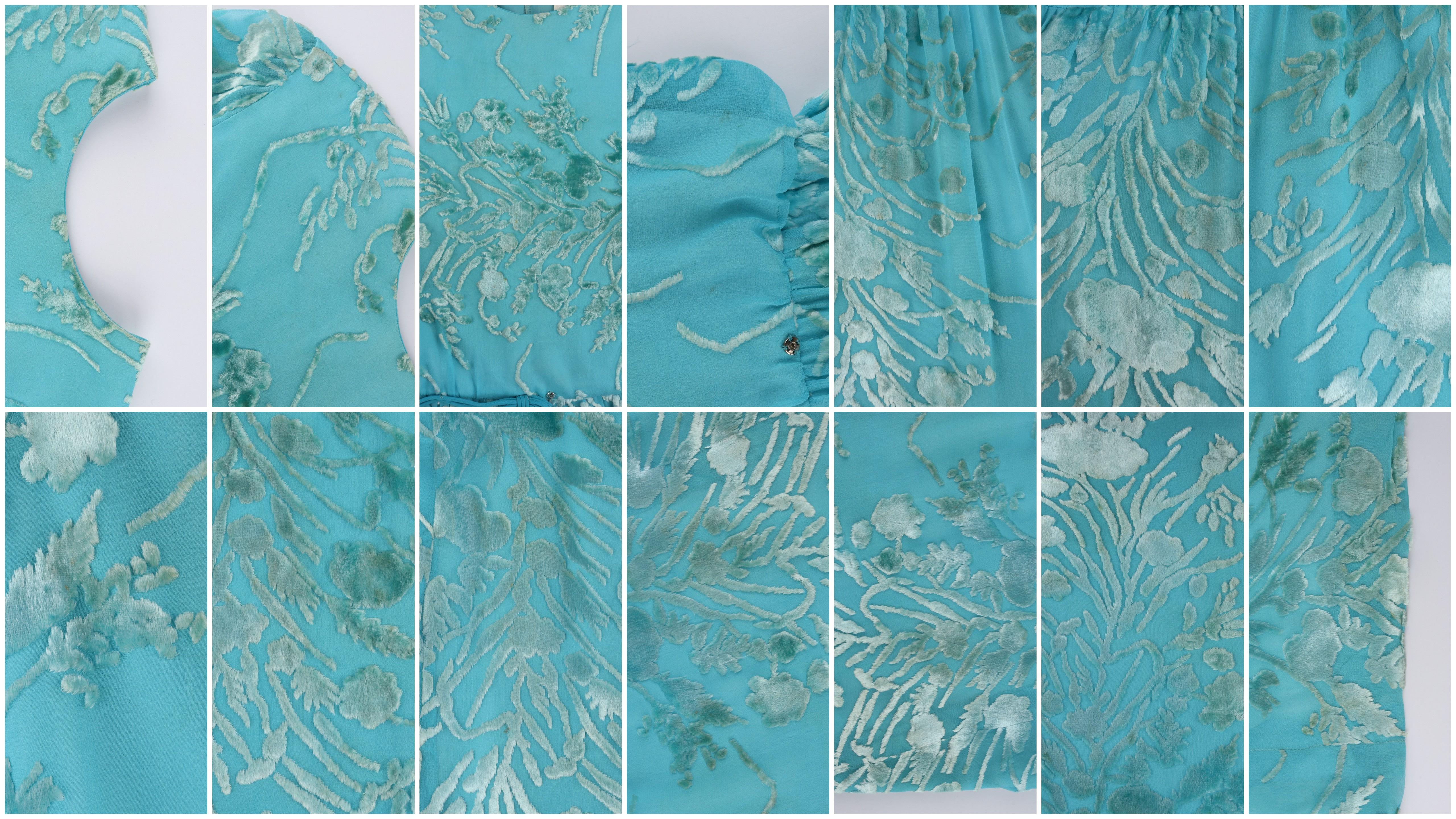 RICHILENE c.1970’s (By Sara Ripault) Aqua Blue Floral Print Belted Maxi Dress 5