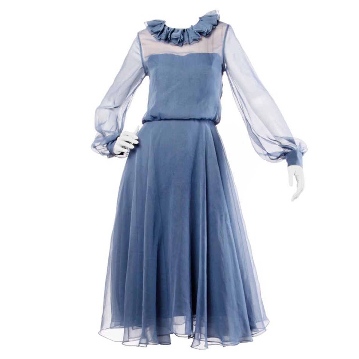 Richilene for Elizabeth Arden 1970s Blue Sheer Silk Midi Dress
