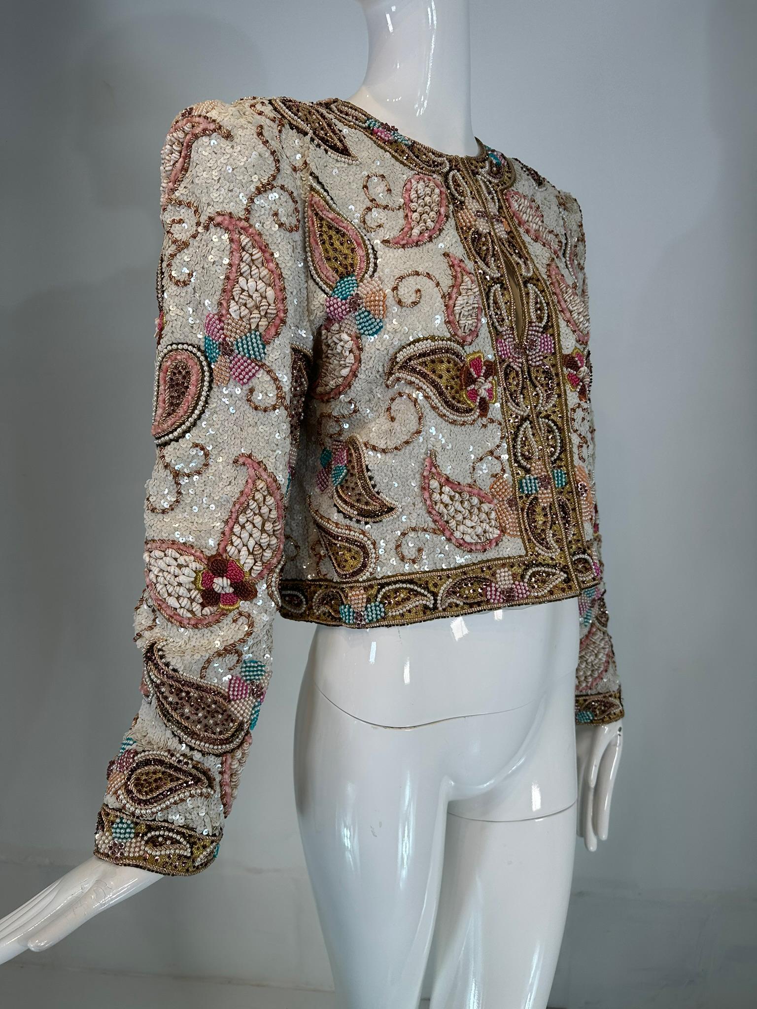 Richilene Heavily Beaded Evening Jacket with Sea Shells Beads Sequins 5