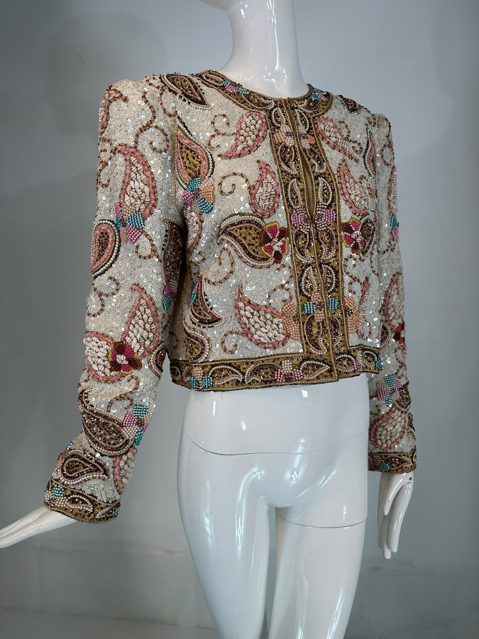 Richilene Heavily Beaded Evening Jacket with Sea Shells Beads Sequins 6