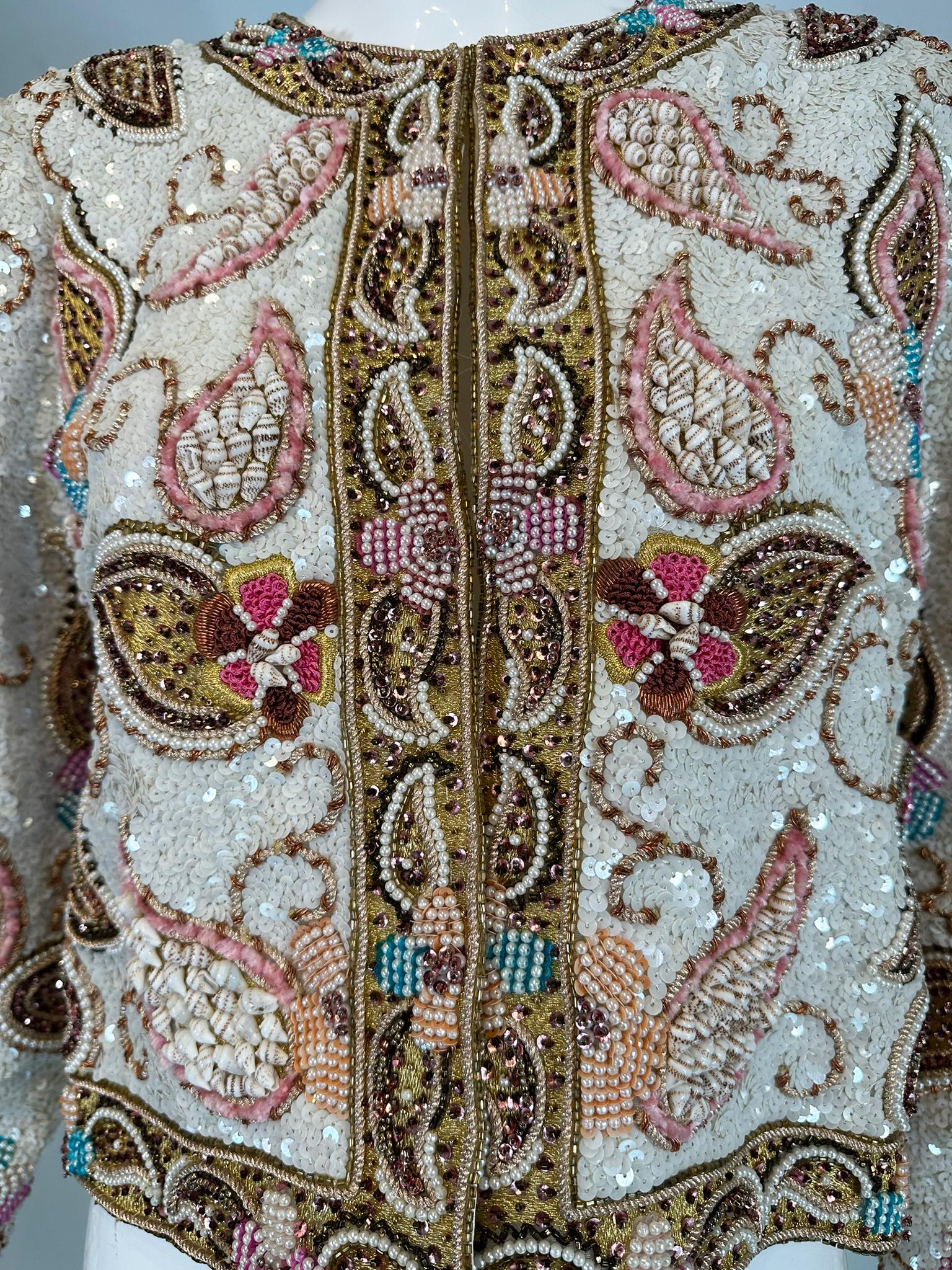 Richilene Heavily Beaded Evening Jacket with Sea Shells Beads Sequins 7