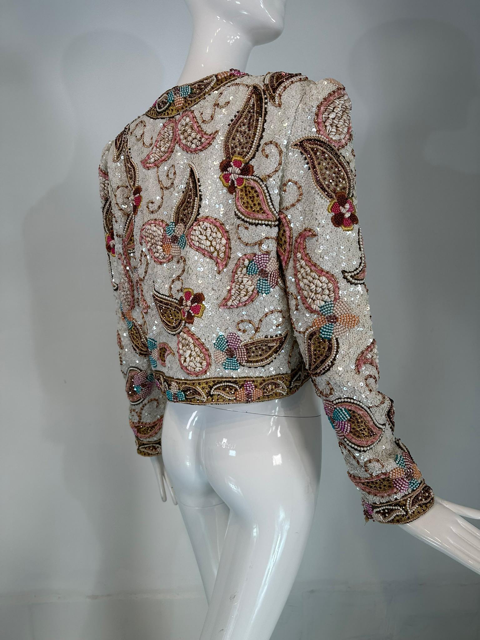 Richilene Heavily Beaded Evening Jacket with Sea Shells Beads Sequins 3