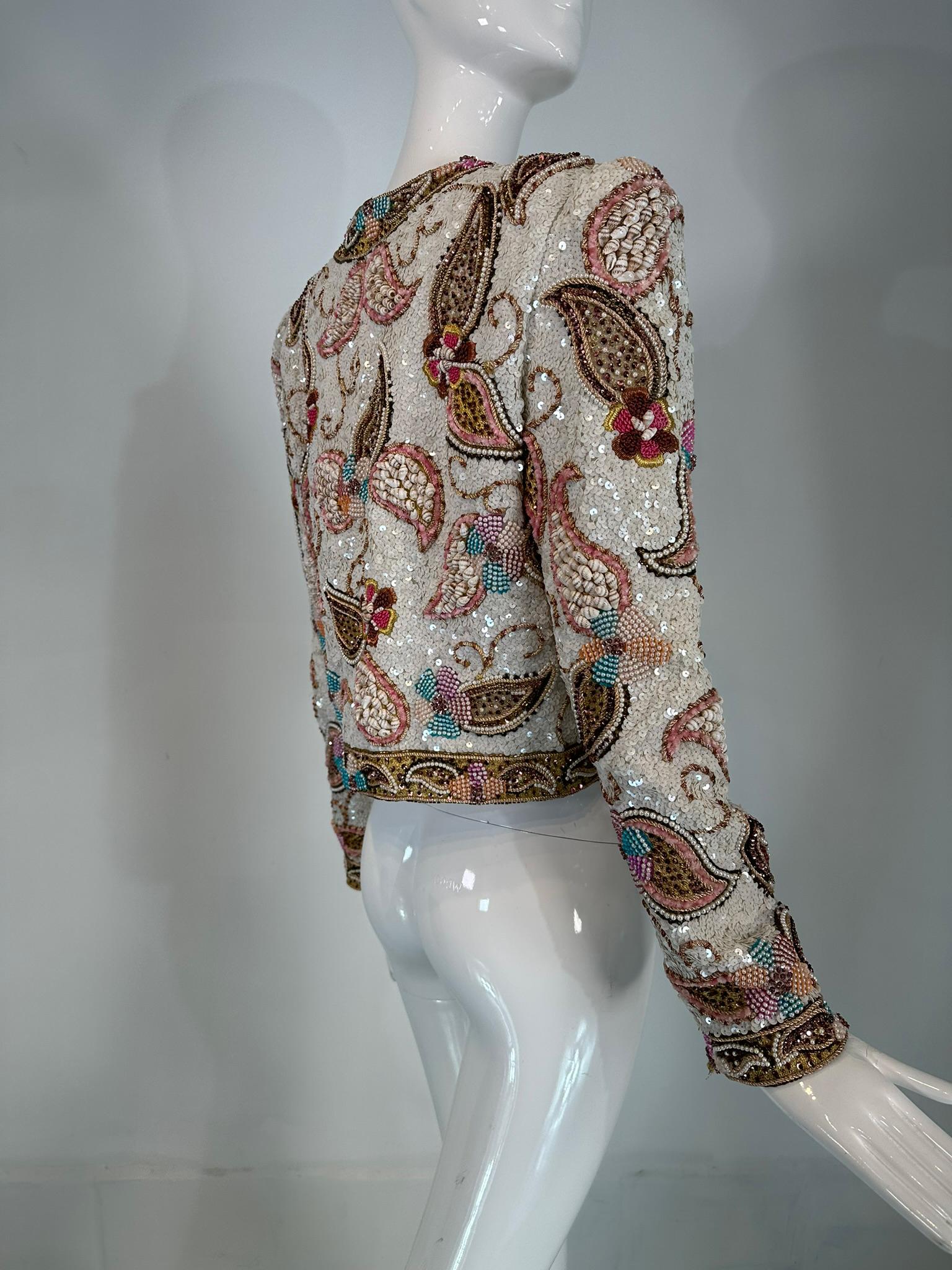 Richilene Heavily Beaded Evening Jacket with Sea Shells Beads Sequins 4