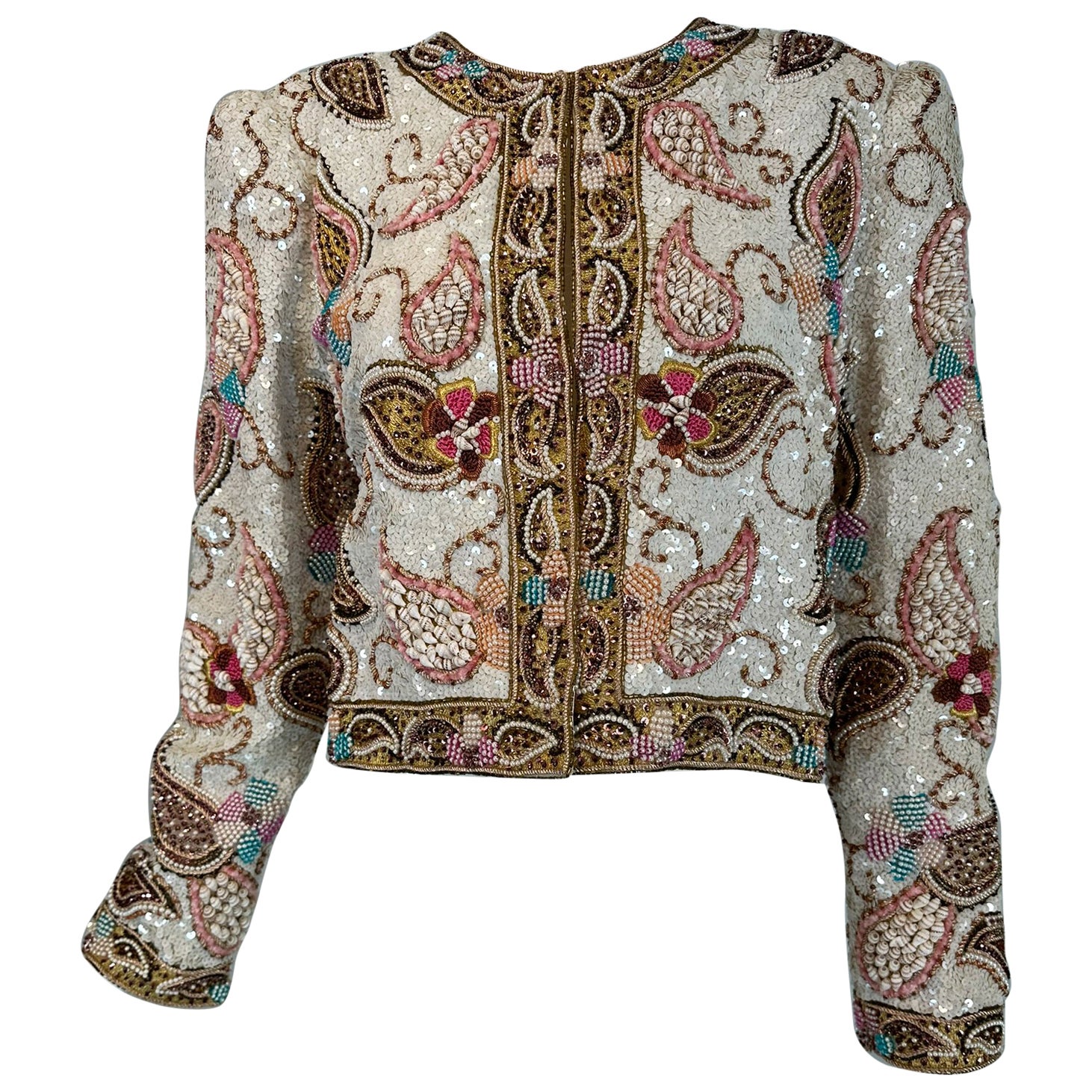 Richilene Heavily Beaded Evening Jacket with Sea Shells Beads Sequins